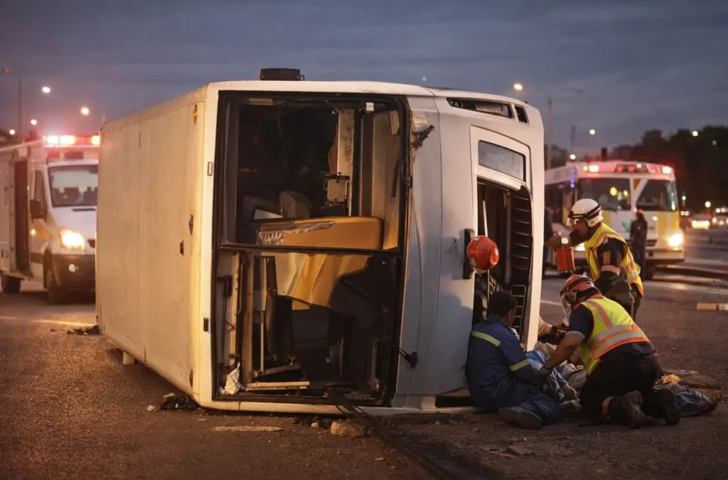 Volcadura de camión en Escobedo deja 18 trabajadores lesionados