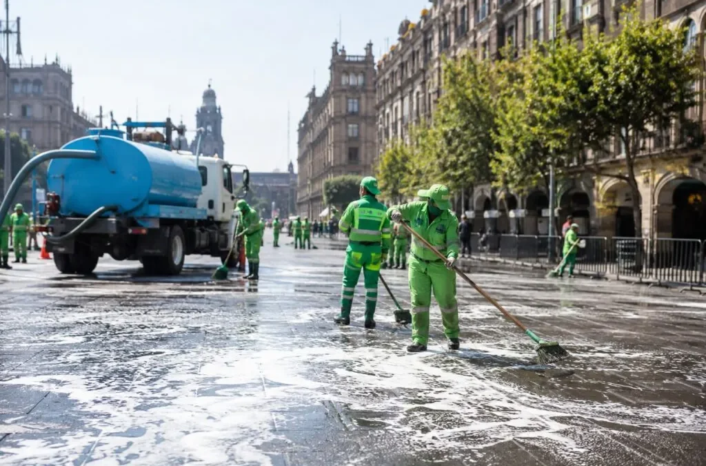 Limpieza en el Centro Histórico tras relevos de la CNTE